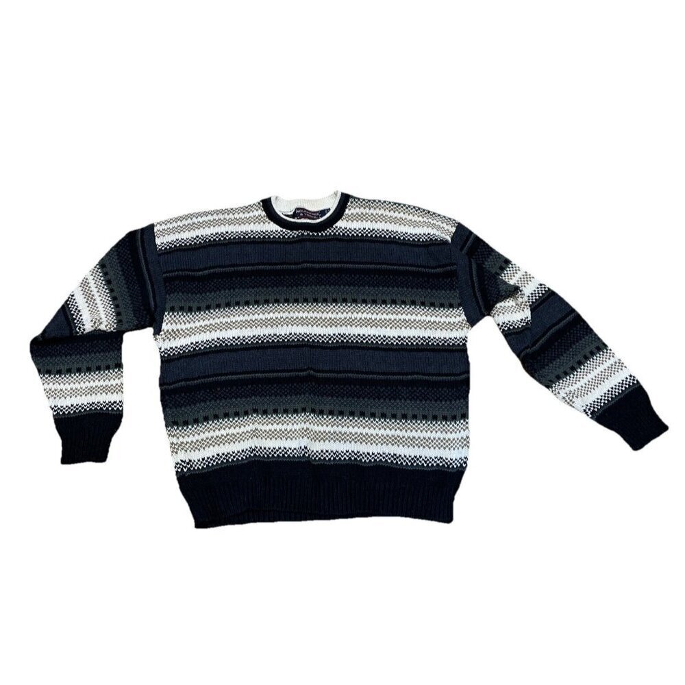 Vintage 90s Roundtree & Yorke 3D Knit Coogi Style Sweater Size Men’s L Grey Blac